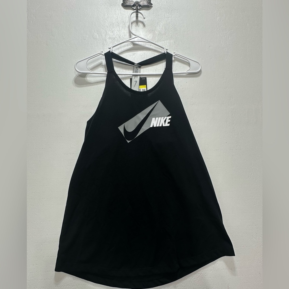 Nike Dry Black Racerback Tank with White Logo NWT size S move to zero line